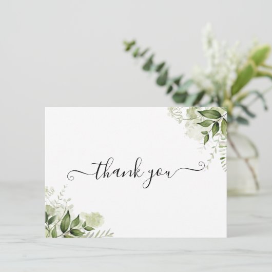 Elegante scriptgroene bladeren bedankkaart (Staand voorkant)