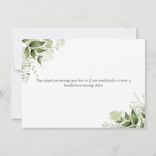 Elegante scriptgroene bladeren bedankkaart (Achterkant)