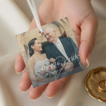 Elegante scriptie bruidegom foto herinnering