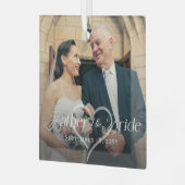 Elegante scriptie bruidegom foto herinnering glas ornament (Voorkant links)