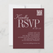 Elegante Scriptie Burgundyrode QR-code Formele Bru RSVP Kaartje (Voorkant)