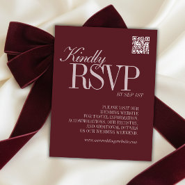 Elegante Scriptie Burgundyrode QR-code Formele Bru RSVP Kaartje