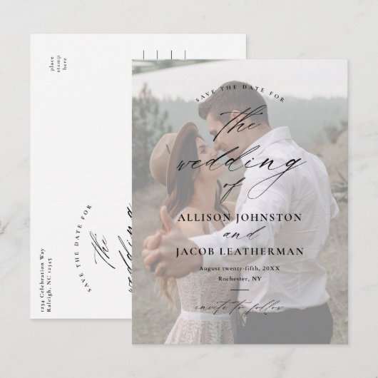 Elegante Scriptie Foto Bruiloft Save the Date Aankondigingskaart (Voorkant / Achterkant)