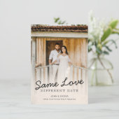 Elegante Scriptie Foto Uitstel Huwelijk Aankondiging (Staand voorkant)