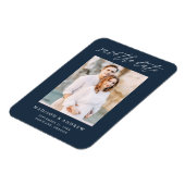 Elegante scriptie marine foto save the date magneet (Linkerzijde)