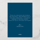 Elegante Scriptie Navy Blauwe Gouden Foto Afstudee Folie Uitnodiging (Achterkant)