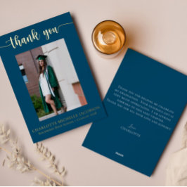 Elegante Scriptie Navy Blauwe Gouden Foto Afstudee Folie Uitnodiging