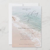 Elegante Scriptie Oceaan Strand Bestemming Trouwen Kaart (Voorkant)