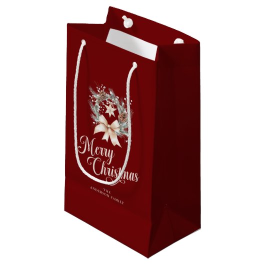 Elegante Scriptie Prettig Kerstfeest Krans Klein Cadeauzakje (Voorkant Gekanteld)