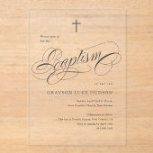 Elegante scriptkalligrafie Neutraal Doopsel Acryl Uitnodigingen (Voorkant)