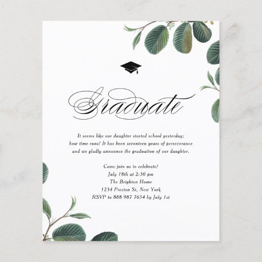 Elegante Scriptklasse van 2024 Afstuderen Invitati (Achterkant)