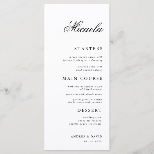 Elegante scriptnaam Aangepaste gepersonaliseerde b Menu (Voorkant)