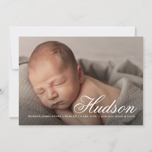 Elegante Scriptnaam baby foto geboorte Aankondiging (Voorkant)