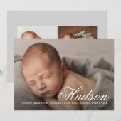 Elegante Scriptnaam baby foto geboorte Aankondiging (Voorkant / Achterkant)