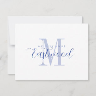 Elegante scriptnaam Blauw Monogram Platte Nota Kaa Notitiekaartje