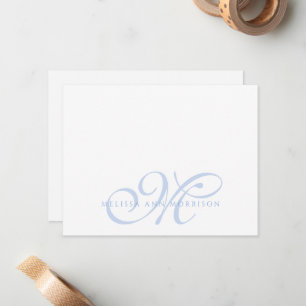 Elegante scriptnaam Blauwe Monogram Plat Notitieka Notitiekaartje