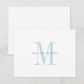 Elegante scriptnaam Blauwgroen Monogram Platte Not Notitiekaartje (Voorkant / Achterkant)