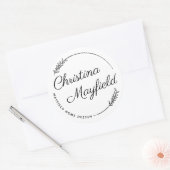 Elegante scriptnaam botanische krans Zakelijk Ronde Sticker (Envelop)