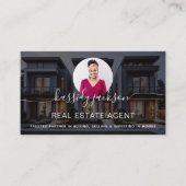 Elegante scriptnaam Circle Business Photo QR-code Visitekaartje (Voorkant)