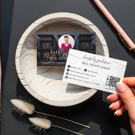 Elegante scriptnaam Circle Business Photo QR-code Visitekaartje