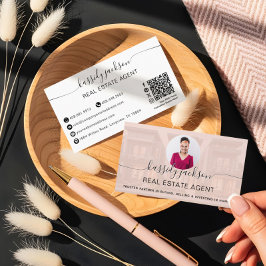 Elegante scriptnaam Circle Business Photo QR-code Visitekaartje