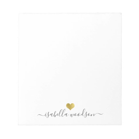 Elegante scriptnaam faux goud folie hart notitieblok (Voorkant)