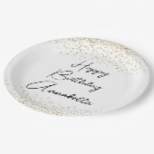 Elegante scriptnaam Gold Glitter Happy Birthday Papieren Bordje (Gekanteld)