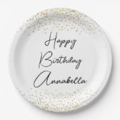Elegante scriptnaam Gold Glitter Happy Birthday Papieren Bordje (Voorkant)