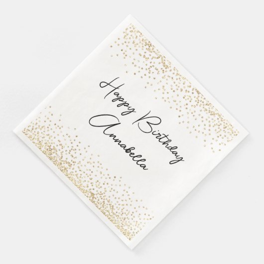 Elegante scriptnaam Gold Glitter Happy Birthday Servet (Hoek)