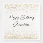 Elegante scriptnaam Gold Glitter Happy Birthday Servet (Voorkant)