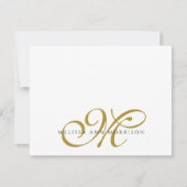 Elegante scriptnaam gouden monogram notitiekaartje (Voorkant)