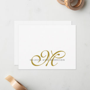 Elegante scriptnaam gouden monogram notitiekaartje