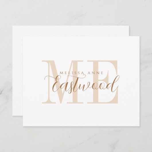 Elegante scriptnaam Gouden Monogram Platte Nota Ka Notitiekaartje (Voorkant / Achterkant)