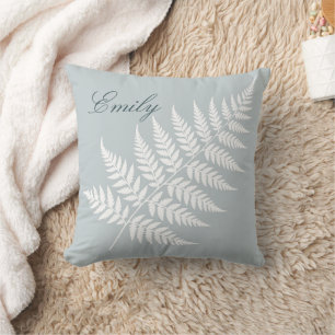 Elegante scriptnaam Icy Blue White Fern Kussen