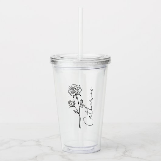 Elegante scriptnaam juni Geboortemaand Bloem Roos Acryl Drinkbeker (Voorkant)