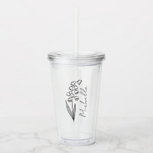 Elegante scriptnaam kan geboortemaand bloem acryl drinkbeker
