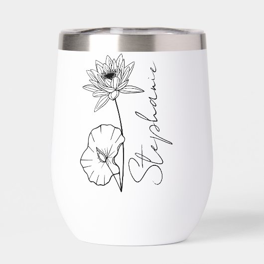 Elegante scriptnaam Lotus Juli Geboortemaand Bloem (Achterkant)