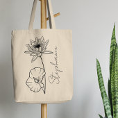 Elegante scriptnaam Lotus Juli Geboortemaand Bloem Tote Bag