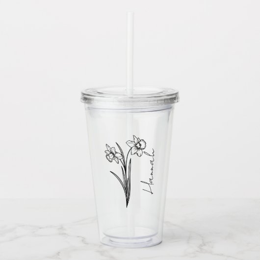 Elegante scriptnaam maart Geboorte Bloem Daffodil Acryl Drinkbeker (Voorkant)