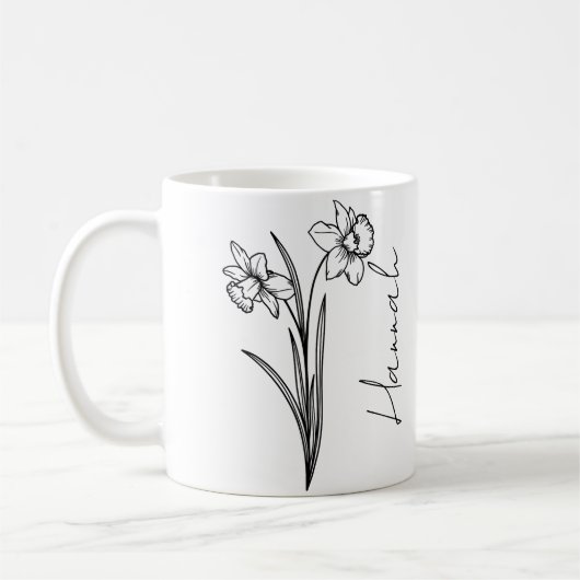 Elegante scriptnaam maart Geboorte Bloem Daffodil Koffiemok (Links)