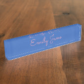Elegante scriptnaam minimalistische blauwe roze es naambordje (Zijkant)