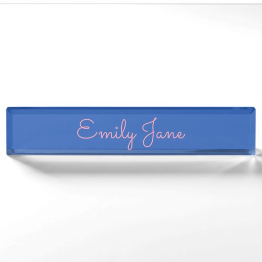 Elegante scriptnaam minimalistische blauwe roze es naambordje (Voorkant)
