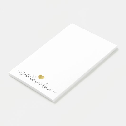 Elegante scriptnaam namaak goud folie hart post-it® notes (Schuin)