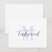 Elegante scriptnaam Navy Blue Monogram Notitiekaartje (Voorkant / Achterkant)