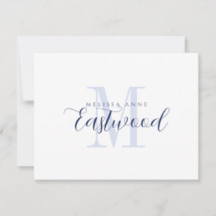 Elegante scriptnaam Navy Blue Monogram Notitiekaartje