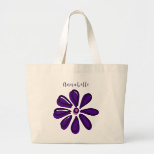 Elegante scriptnaam Paarse Flower Doodle Jumbo Grote Tote Bag