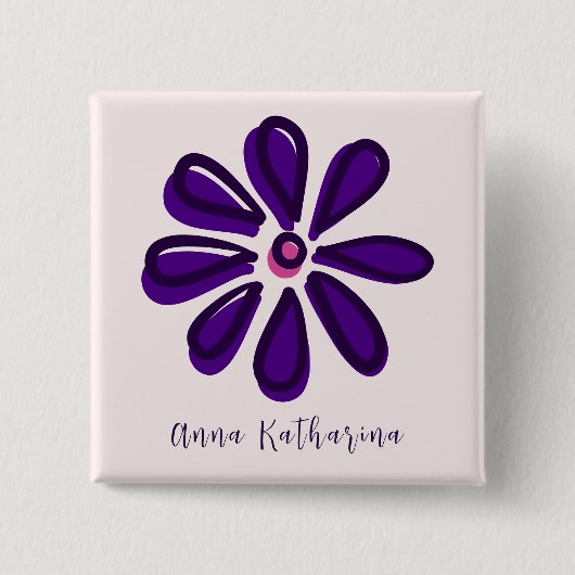 Elegante scriptnaam Paarse Flower Doodle Square Vierkante Button 5,1 Cm (Voorkant)