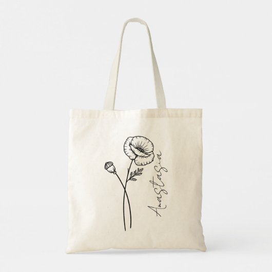 Elegante scriptnaam Poppy August Geboorte Bloem Tote Bag (Achterkant)