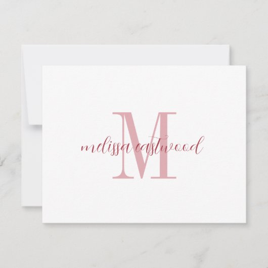 Elegante scriptnaam roos monogram platte notitieka notitiekaartje (Voorkant)