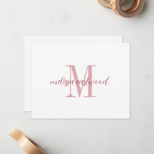 Elegante scriptnaam roos monogram platte notitieka notitiekaartje